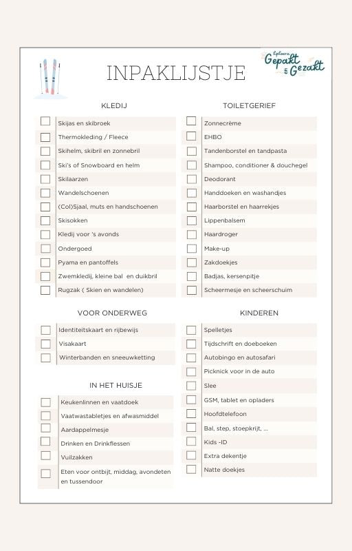 Liste de colisage pour des vacances au ski