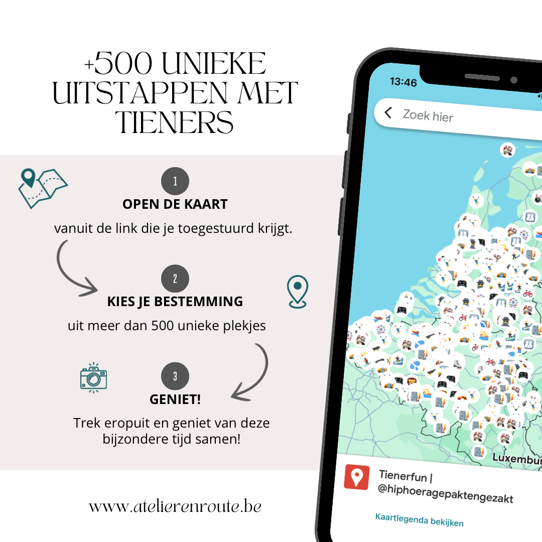 Meer dan 500 unieke uitstappen met tieners door HipHoera gepakt & gezakt Google Maps kaart