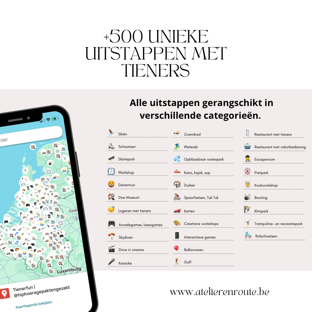 Meer dan 500 unieke uitstappen met tieners door HipHoera gepakt & gezakt Google Maps kaart