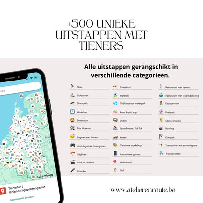 Meer dan 500 unieke uitstappen met tieners door HipHoera gepakt & gezakt Google Maps kaart