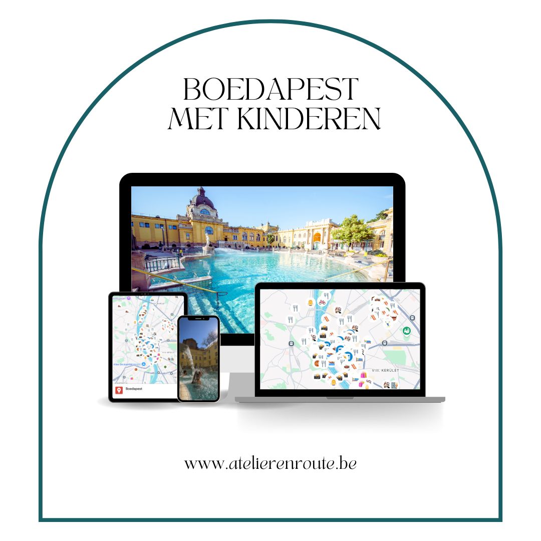 Google Maps-kaart met kindvriendelijke activiteiten in Boedapest, inclusief musea, parken en avontuurlijke speelplekken voor gezinnen.