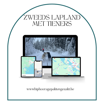Google mapkaart, Zweden. Sneeuwlandschap in Zweeds Lapland tijdens de winter, ideaal voor een actief noorderlichtavontuur met tieners