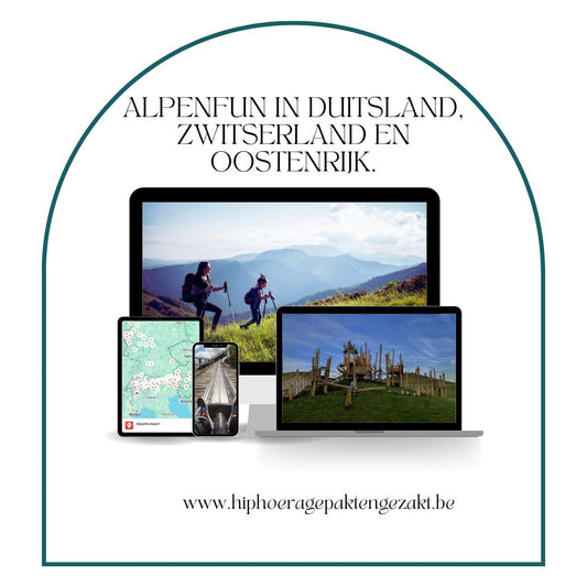 Google Maps-kaart met kindvriendelijke uitstapjes in Duitsland, Zwitserland en Oostenrijk, inclusief speeltuinen en rodelbanen.