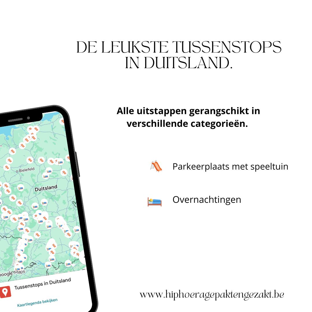 Overzicht van gezinsvriendelijke overnachtingen en speelmogelijkheden onderweg door Duitsland op een interactieve Google