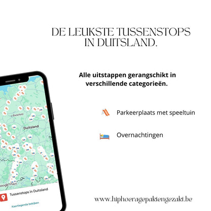 Overzicht van gezinsvriendelijke overnachtingen en speelmogelijkheden onderweg door Duitsland op een interactieve Google